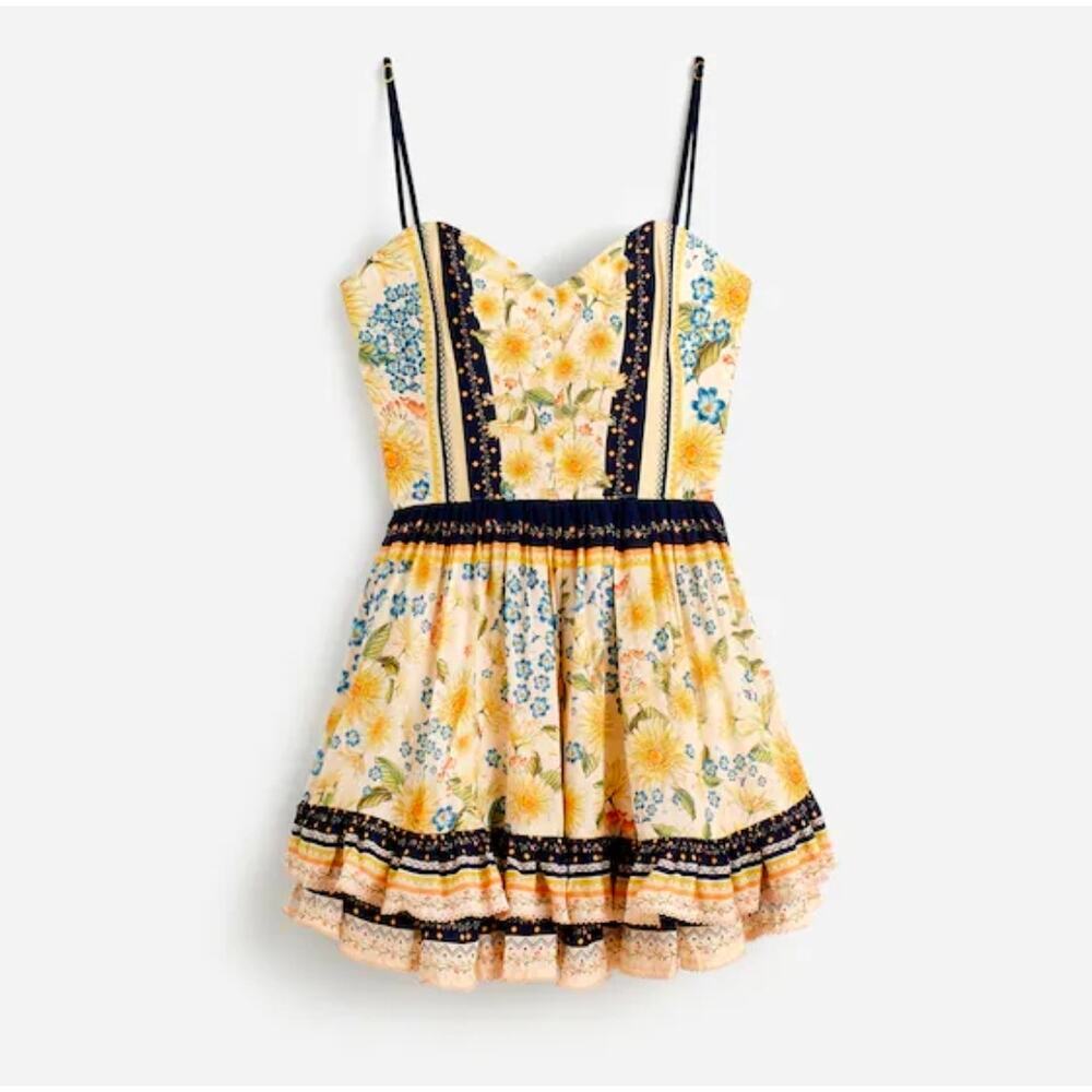 Agua Bendita Isadora Mini Dress womens Large New Yellow Blue Floral Cottagecore